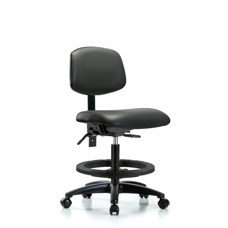 Blue Ridge Ergonomics Vinyl Chair, Med Bench, Foot Ring, Casters, Carbon BR-VMBCH-RG-T0-A0-BF-RC-8823