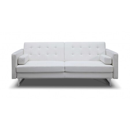 Homeroots 80" White Faux Leather Sleeper Sofa With Silver Legs 372117
