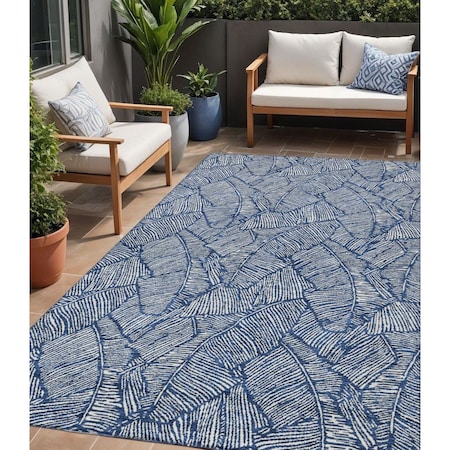 Homeroots 5' X 8' Navy Blue And Ivory Floral Washable Indoor Outdoor Area Rug 594642