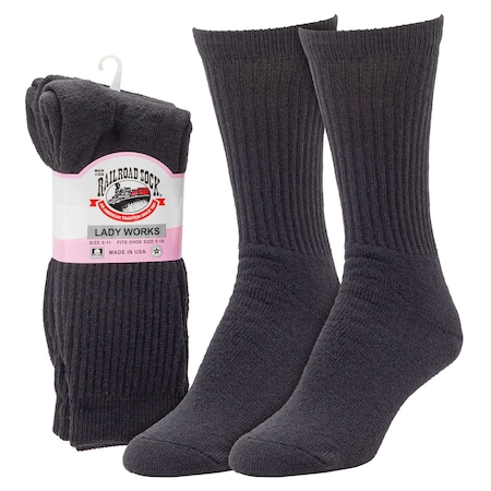 Railroad Sock Womens Crew Socks, 90% Cotton, 10% Nylon, Black, 5-10 W; 4 Pair-7.5 M, 3 PK 632