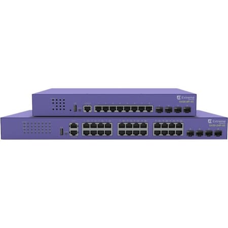 Extreme Networks X435-24P-4S 24 port 10/100/1000BASE-T PoE+ half/full duplex 4x1/2.5G unpopulated SFP 1 AC PSU X435-24P-4S