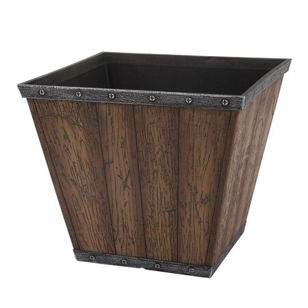 Landscapers Select Square Barn Planter, 8-1/2 in H, 10 in W, Square, High-Density Resin, Brown, Brown S17050410-01-B