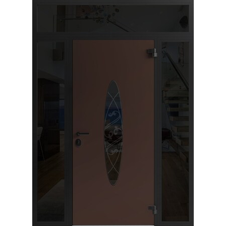 Vdomdoors Front Exterior Prehung Steel Door Ronex1277 Brown 2 Sidelight and Transom Window Sidelite Entry RONEX1277EXD-BRW-W14+36+14xH80+16-LH-I