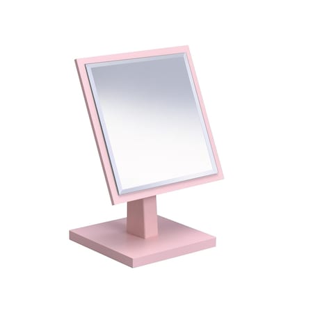 Homeroots 9" Pink Wood Square Freestanding Framed Makeup Shaving Tabletop Mirror 420749