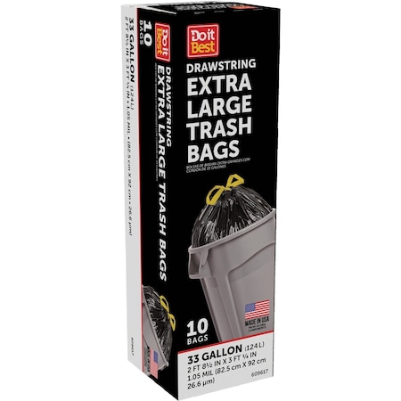 Do It Best 33 Gal. Extra Large Black Trash Bag, 10-Count 609617