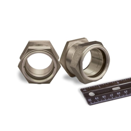 Oil-Rite 303 Stainless Steel Gasketed Window Sights Straight Thread - Straight w/Nut, 1 1/2in.-12, 1 3/4in B4764-06V