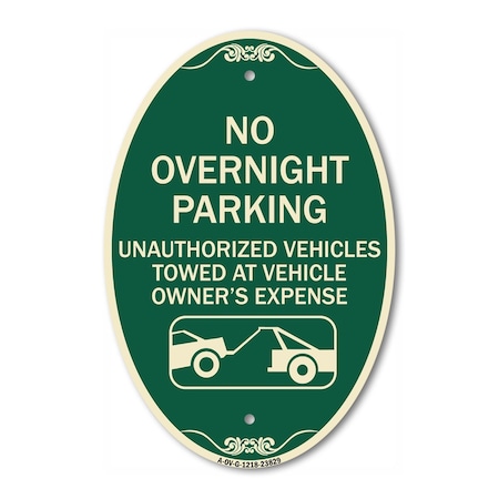 Signmission No Overnight Parking Unauthorized Vehicles Wi, 12 In X 18 In Architectural, Heavy Gauge Aluminum A-OV-G-1218-23829