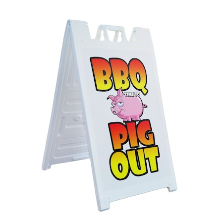 Signmission Bbq Time To Pig Out, A-Frame & 2 Decals Installed, Heavy-Duty Plastic Frame SBHD-D-2436-Bbq Time To Pig Out