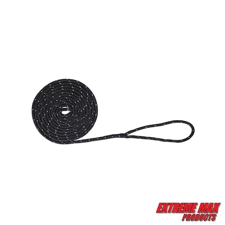 Extreme Max 3006.2463 BoatTector Double Braid Nylon Dock Line-3/8" x 15', Black w Reflective Tracer 3006.2463