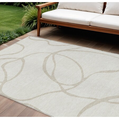 Homeroots 10' X 14' Ivory And Beige Abstract Washable Indoor Outdoor Area Rug 597492