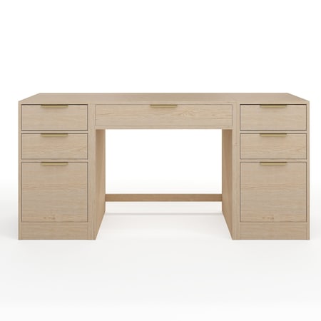 Martha Stewart Kayden Single-Drawer Desk w/Dual 3 Drawer File Cabinets in Light Natural w/Brushed Gold Hardware KHO-23042-TBFC2-LNT-GLD-MS