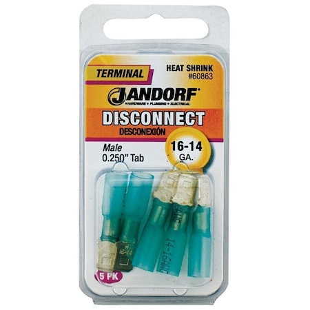 Jandorf Disconnect Terminal, 16 to 14 AWG Wire, Copper Contact, Blue, 5PK 60863