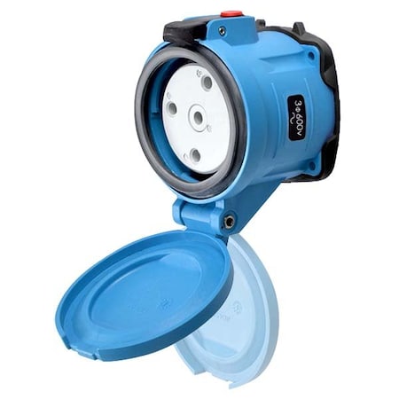 Meltric DR100 RECEPTACLE POLY BLUE SIZE 4 TYPE 4X IP 69 3P+G 100 A 600 VAC 60 Hz NO AUX 31-64183-K14