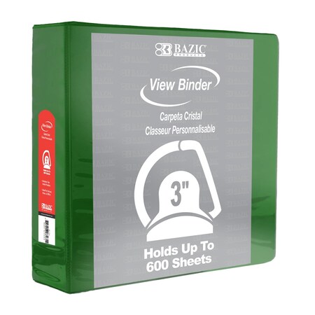 Bazic Products Slant D Ring View Binder with 2 Pockets, 3", Green 4162