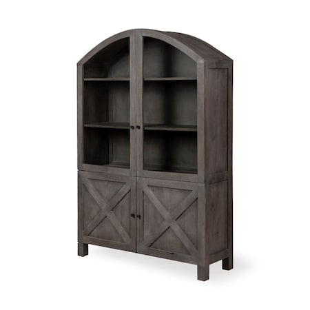 Homeroots 73in Gray Solid Wood Carved Geometric China Cabinet With Four Doors 611049