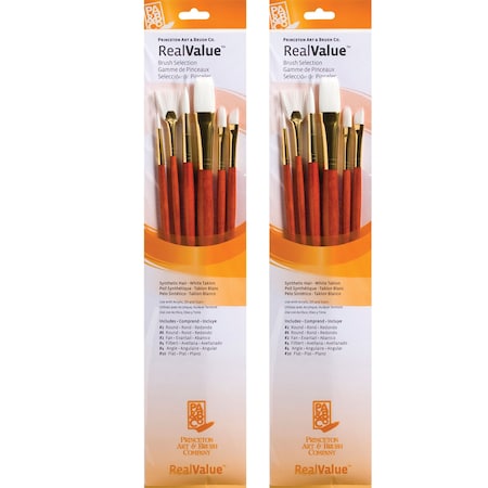 Princeton RealValue Brush Set, White Taklon Bristles, Long Handle Mixed Media Paintbrush, 6-Piece Set, 2PK PR9156