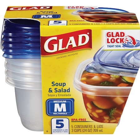 Glad 24 Oz. Clear Rectangle Soup & Salad Container, 5PK BBP35093