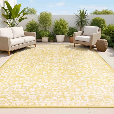 Jonathan Y Malta Bohemian Medallion Textured Weave Yellow/Cream 3 ft. x 5 ft. Indoor/Outdoor Area Rug SMB104G-3