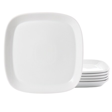 Our Table Simply White 6 Piece 10 Inch Square Fine Ceramic Dinner Plate Set in White 133015.01