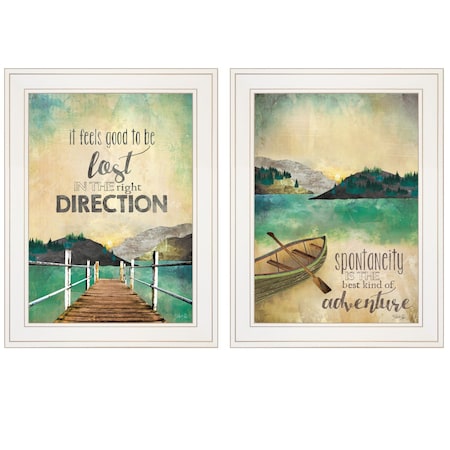 Homeroots Set Of Two Right Direction or Adventure 1 White Framed Print Wall Art, 2PK 406023