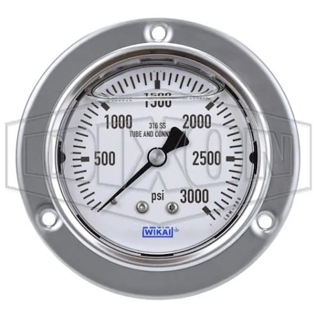Dixon Panel Builder Gauge, 0 to 3000 psi, 1/4 in Connection, 2-1/2 in Dial, +/- 2-1-2 %, Glycerin Liquid F PBLSS3000