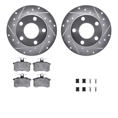 Dynamic Friction Co DFC Rotors-Drilled & Slotted-Silver w/ EURO 5000 Ceramic Brake Pads Incl Hdw 7612-74011