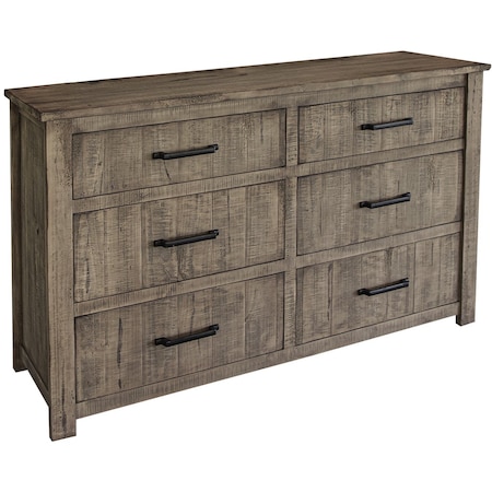 Homeroots 62" Brown Solid Wood Six Drawer Double Dresser 524555