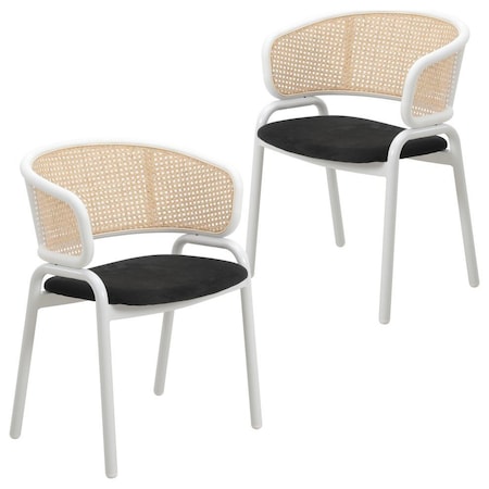 Leisuremod Ervilla Dining Chair with White Powder Coated Steel Legs and Wicker Back, Black, 2PK ECW-20BL2