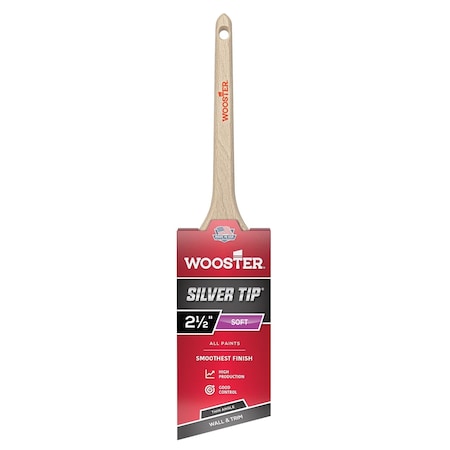 Wooster 2-1/2" Angle Sash Soft, Silver CT Polyester Bristle, Paint Brush, Wood Handle 5224-2 1/2