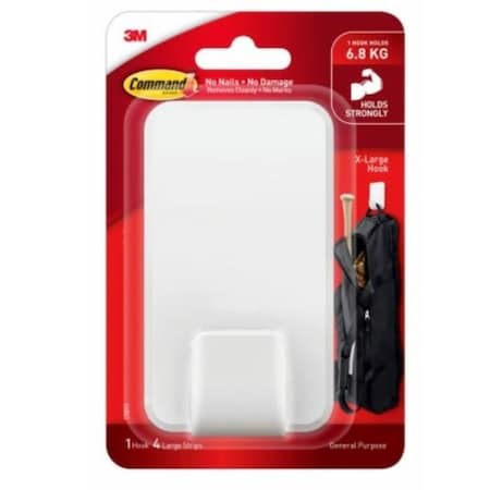 Command Extra Large Hook, 15 lb, Plastic, White 17011-ES