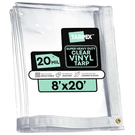 Tarpex Ultra Heavy Duty Tarp, 8 ft x 20 ft, 20 Mil, Clear, PVC CVT20-TA-820