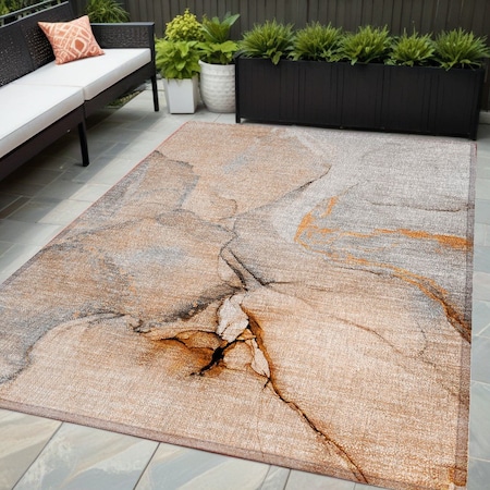 Homeroots 5' X 8' Orange Abstract Washable Non Skid Indoor Outdoor Area Rug 559698