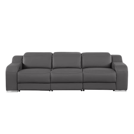 Homeroots 103" Dark Gray Italian Leather Reclining USB Sofa 632875