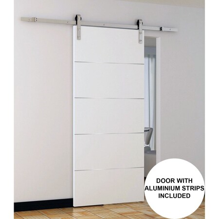 Sartodoors Sliding Barn Door with 6.6ft Hardware, Planum 0020 White Silk, Rail Hangers Sturdy Silver Set, Mode PLANUM0020BD-S-WS-18