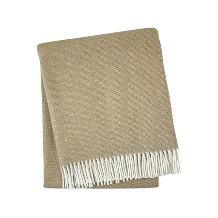 Homeroots 55" X 70" Stone And White Cotton Blend Woven Herringbone Plush Throw Blanket with Fringe 633088