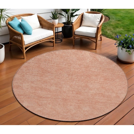 Homeroots 8' Copper And Ivory Round Geometric Washable Indoor Outdoor Area Rug 602355