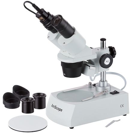 Amscope SE305 Compact Multi-Lens Binocular Stereo Microscope 10X-60X w/Angled Head, Metal Pillar Stand, Top & SE305R-PZ-E1