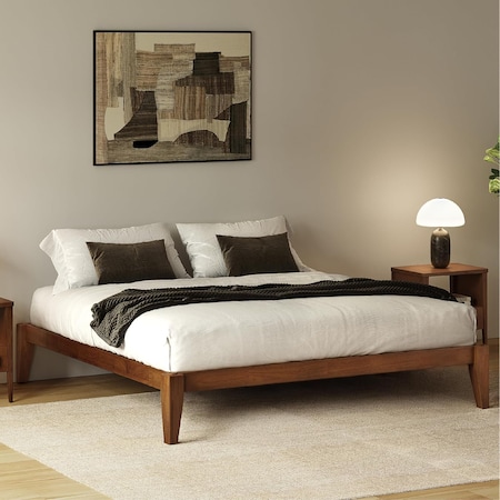 Allforwood Queen Wood Bed Frame, Solid Wood Platform Bed, Walnut Finish 805669