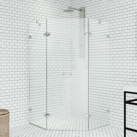 Vigo 40 in. L x 40 in. W x 73 in. H Frameless Hinged Neo-angle Shower Enclosure in Chrome with 3/8 in. VG6063CHCL42