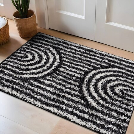 World Rug Gallery Abstract Arch Shag Area Rug 2 ft x 3 ft Anthracite WR121ANTHRACITE2X3