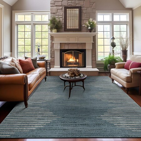 World Rug Gallery Bohemian Stripe Stain Resistant Area Rug 7 ft 10 in x 10 ft Blue 385BLUE8X10