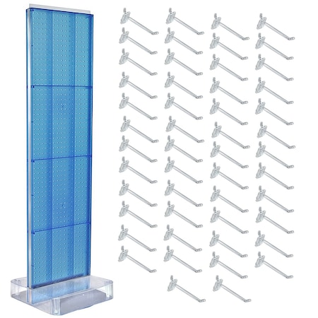 Azar Displays Blue Two-Sided Pegboard Floor Display On Studio Base with 50 6in Clear Hooks 700770-BLU-6C50