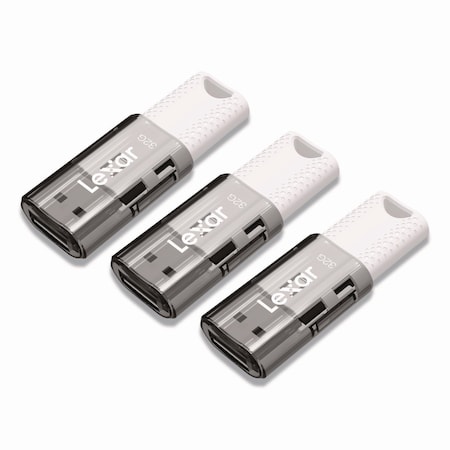 Lexar JumpDrive S60 USB 2.0 Flash Drive, 32 GB, Gray/White, 3PK LJDS60-32GB3NNU