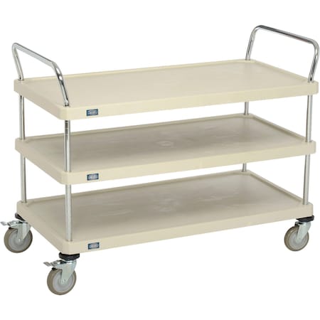 Global Industrial Nexel, 3 Shelf, Utility Cart, Solid Plastic, 48"Wx24"Dx39"H, Poly Casters, 4 Swivel, 2 Brake B2276530