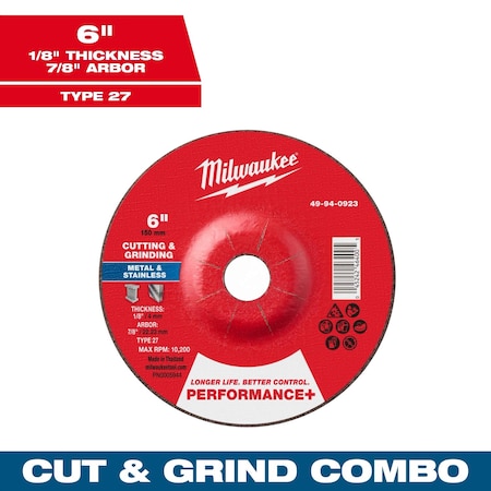 Milwaukee Tool Cut-Off & Grinding Wheel, 6" dia. 49-94-0923