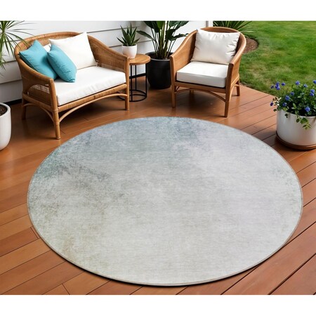 Homeroots 8' Beige Sky Blue And Teal Blue Round Ombre Washable Indoor Outdoor Area Rug 577904