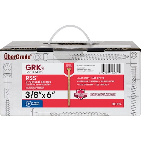 Grk Fasteners GRK RSS Rugged 3/8'' x 6'' Star Drive Washer-Head Structure Screw, 300 Ct. 10281