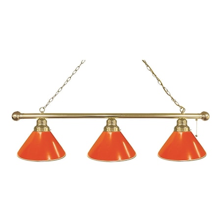 Holland Bar Stool Co Orange 3 Shade Billiard Light, Brass Fixture BL3BROrg