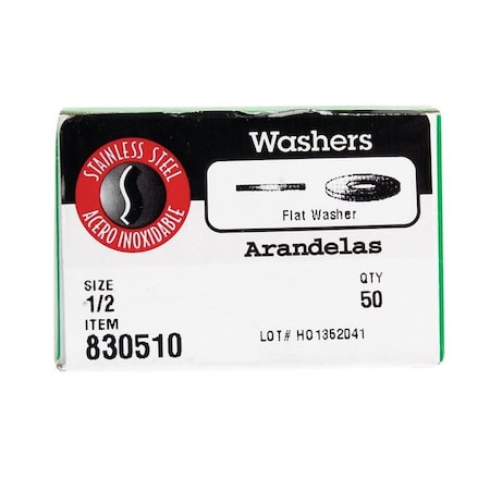 Hillman Stainless Steel 1/2 in. Flat Washer, 50PK 0830510