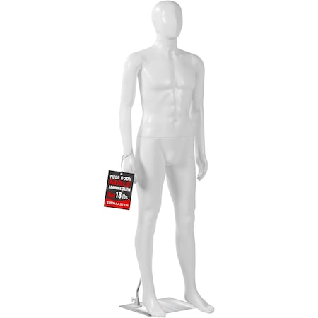 Topmaster Male Mannequin, 38'' Chest, 360 Deg Design, Adjustable Posture, Turnable Head, White TPMANQMAL
